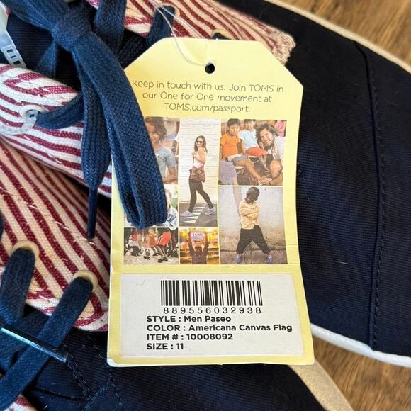 TOMS Paseo Americana Canvas Flag Sneaker Shoe Lace Up Stars Stripes Men’s 11 US - Picture 8 of 10